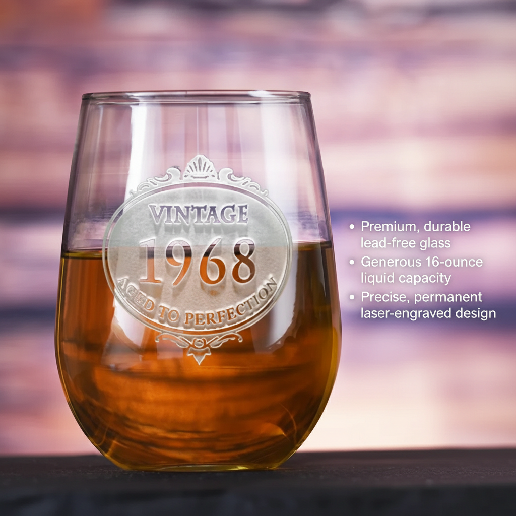 Engraved Vintage Year Stemless Wine Glass
