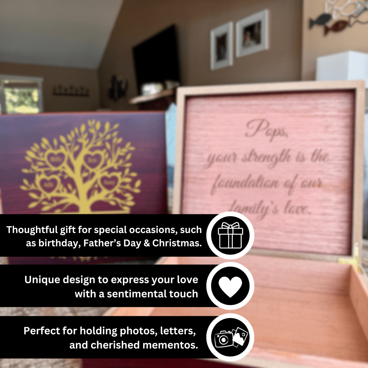 Unique Personalized Custom Family Tree Keepsake Box Customized Fathers Day Gifts for Men by Groovy Guy