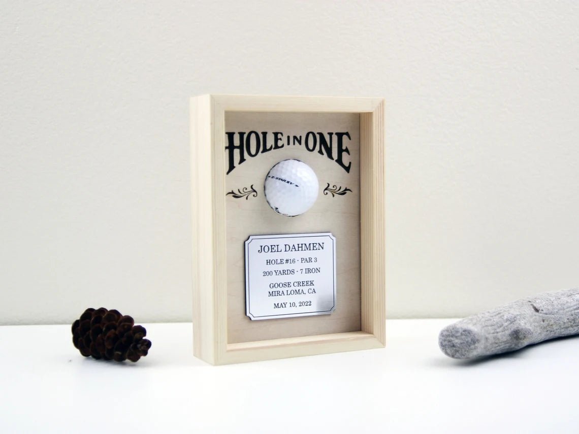 Unique Personalized Hole in One Golf Ball Holder Frame Customized Golf Gifts for Men by Groovy Guy