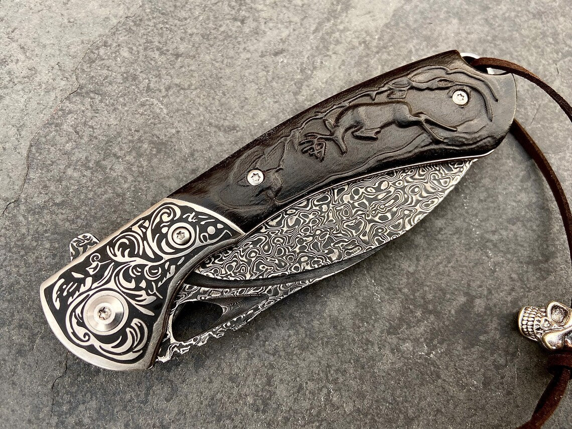 Unique Personalized Damascus Deer Handle Customized Knives Gifts for Men by Groovy Guy