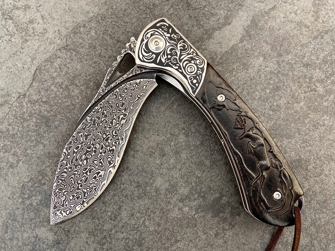 Unique Personalized Damascus Deer Handle Customized Knives Gifts for Men by Groovy Guy