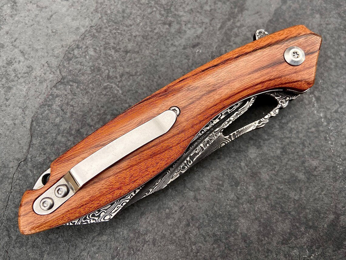 Unique Personalized Ironwood Damascus Blade Customized Knives Gifts for Men by Groovy Guy