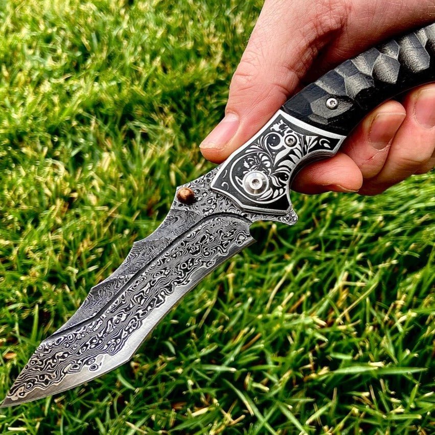 Unique Personalized Ebony Damascus Skullhead Customized Knives Gifts for Men by Groovy Guy