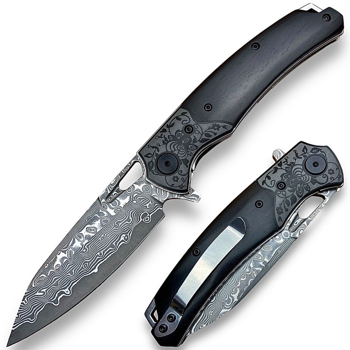 Unique Personalized Damascus EDC Pocket Knife Customized Damascus Knife Gifts for Men by Groovy Guy