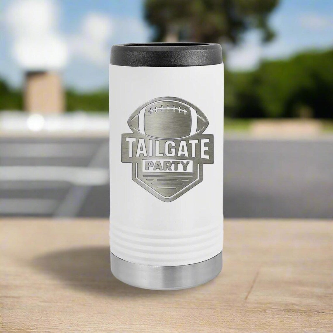 Engraved Football Can Cooler – Tailgate & Game Day Drink Holder for Men