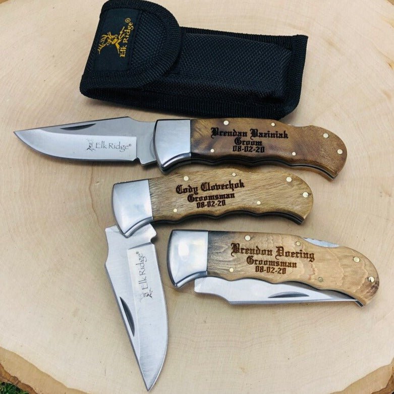 Unique Personalized Engraved Burlwood Pocket Knife Customized Knife Gifts for Men by Groovy Guy