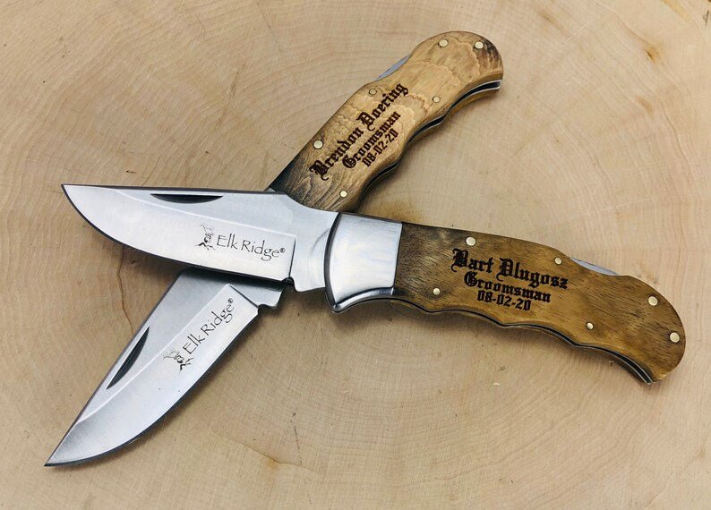 Unique Personalized Engraved Burlwood Pocket Knife Customized Knife Gifts for Men by Groovy Guy