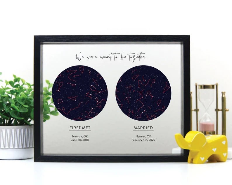 Unique Personalized Celestial Romance: Custom Framed Two - Star Night Sky Map Customized Anniversary Gifts for Men by Groovy Guy
