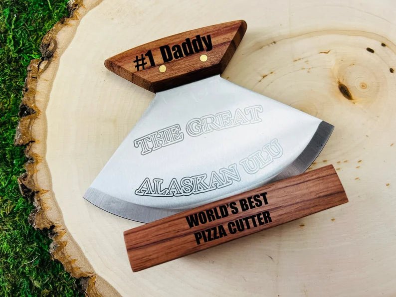 Unique Personalized Alaskan Ulu Knife & Stand Customized Knife Gifts for Men by Groovy Guy