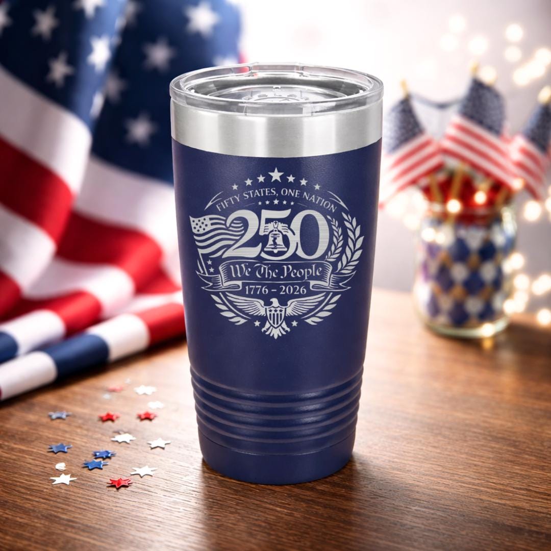 20 oz America 250 tumbler styled for Independence Day celebration
