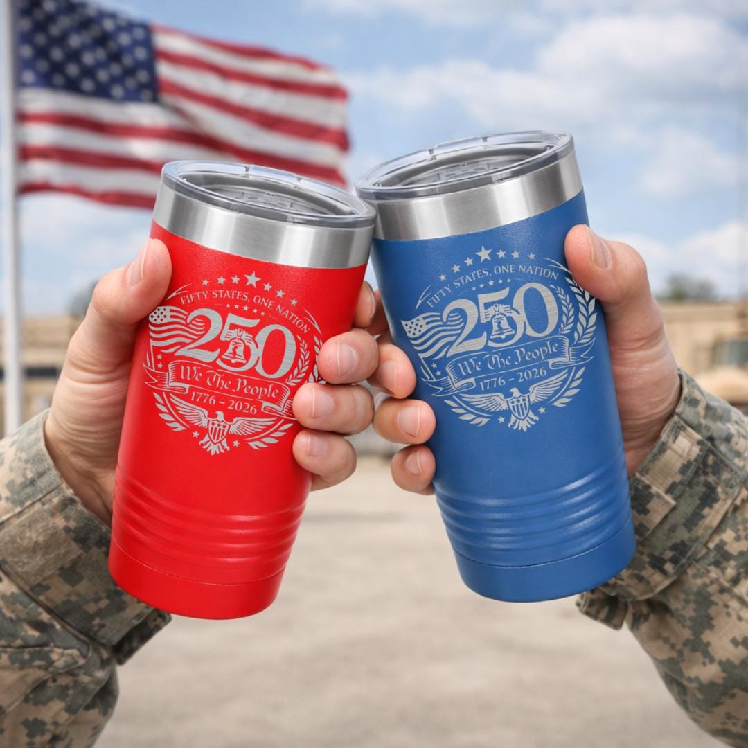 Vacuum-sealed 20 oz patriotic tumbler with American flag design