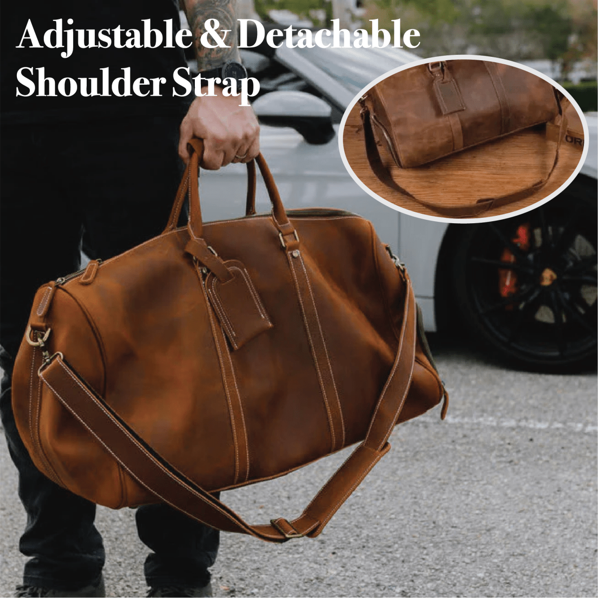 Unique Personalized Luxe Leather Duffel Bag Customized Duffle Bag Gifts for Men by Groovy Guy