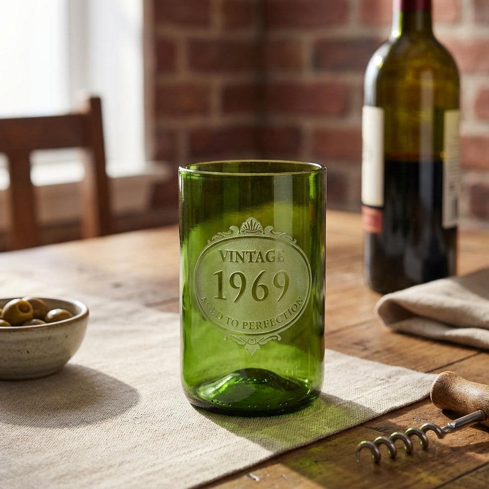Vintage Birthday Green Wine Bottle Glass