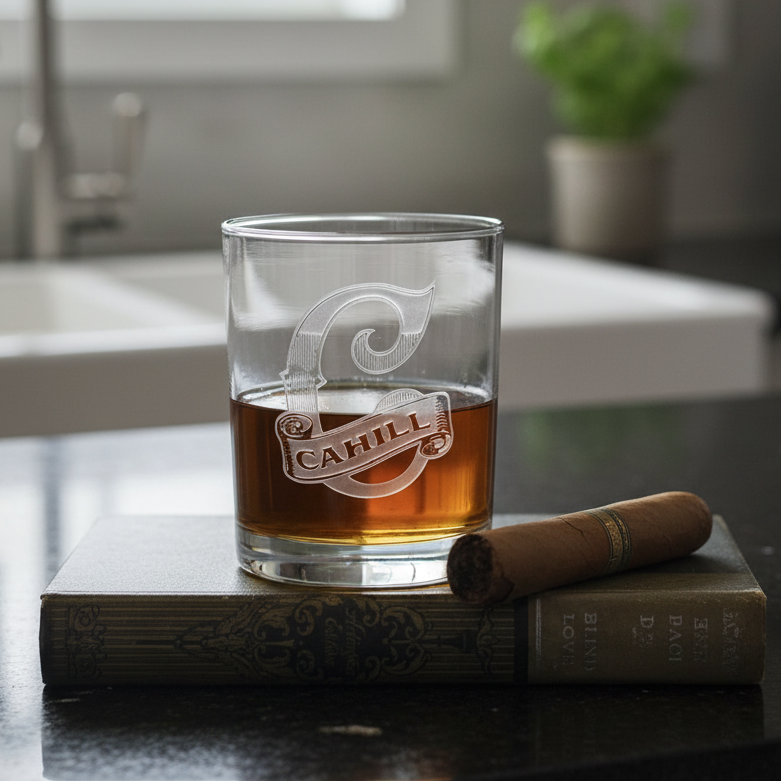 Custom Engraved Banner Bourbon Glass
