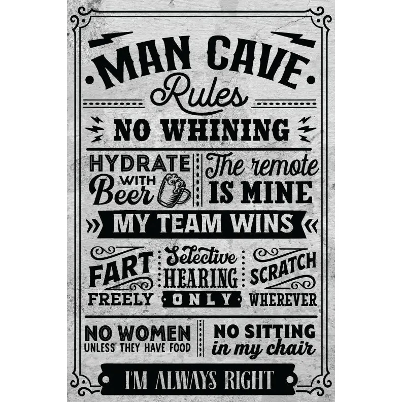 Unique Personalized Man Cave Rules Metal Sign Customized Wall Decor Gifts for Men by Groovy Guy
