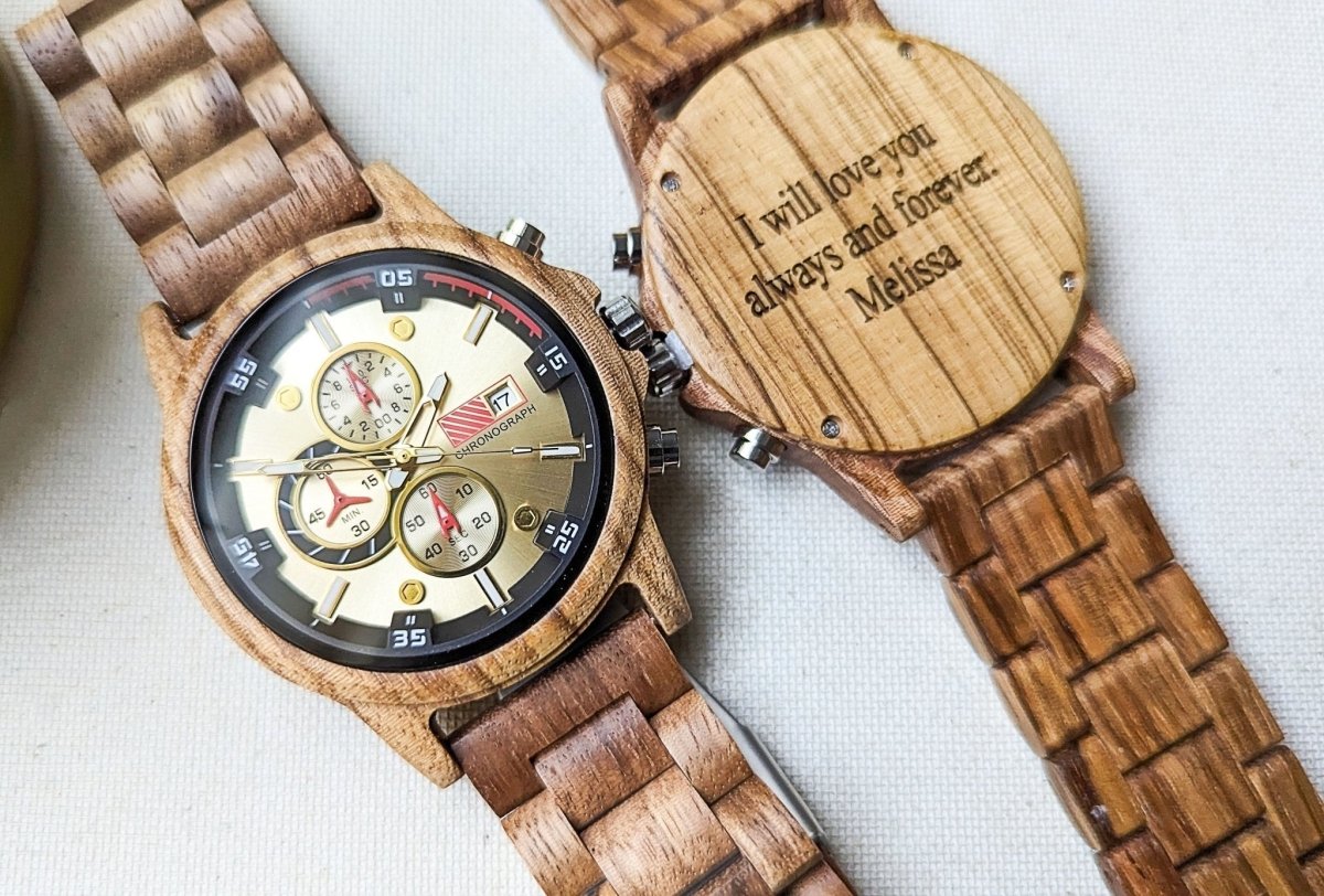 Unique Personalized Multa | Brown Customized Wooden Watch Gifts for Men by Groovy Guy