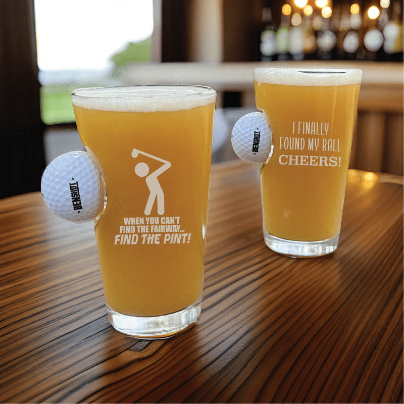 Unique Personalized Swing and Sip Golf Ball Pint Glass Customized Beer Glasses Gifts for Men by Groovy Guy