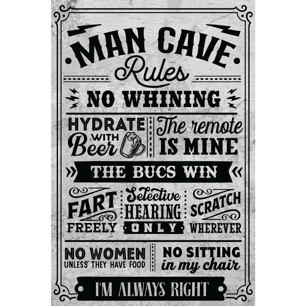 Unique Personalized Personalized Team Man Cave Rules Metal Sign Customized Wall Decor Gifts for Men by Groovy Guy