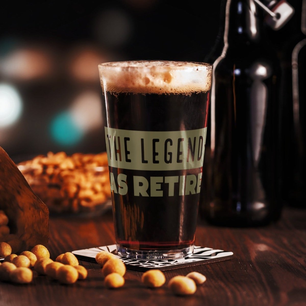 Unique Personalized The Legend Has Retired Pint Customized Gifts for Men by Groovy Guy