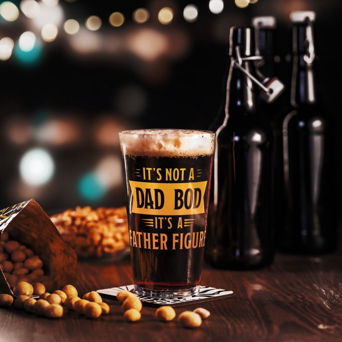 Unique Personalized Dad Bod Pint Glass Customized Beer Glasses Gifts for Men by Groovy Guy