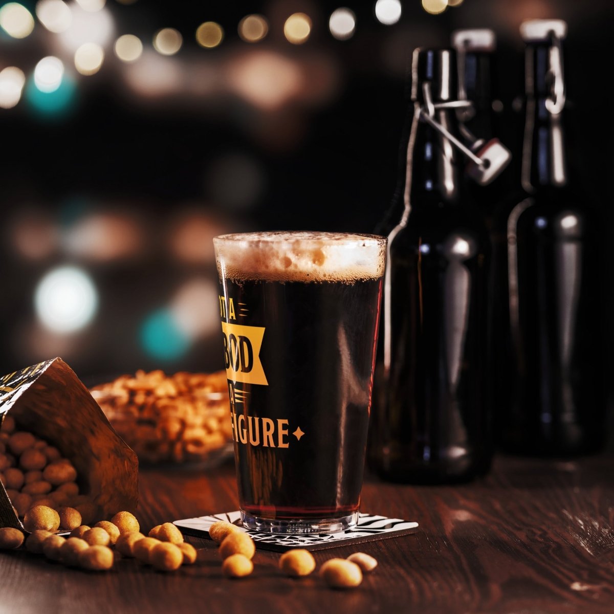 Unique Personalized Dad Bod Pint Glass Customized Beer Glasses Gifts for Men by Groovy Guy