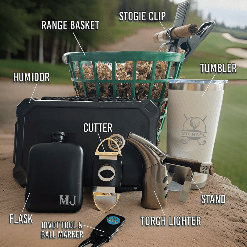 Unique Personalized Cigar Lovers Golf Gift Basket Customized Golf Accessory Sets Gifts for Men by Groovy Guy