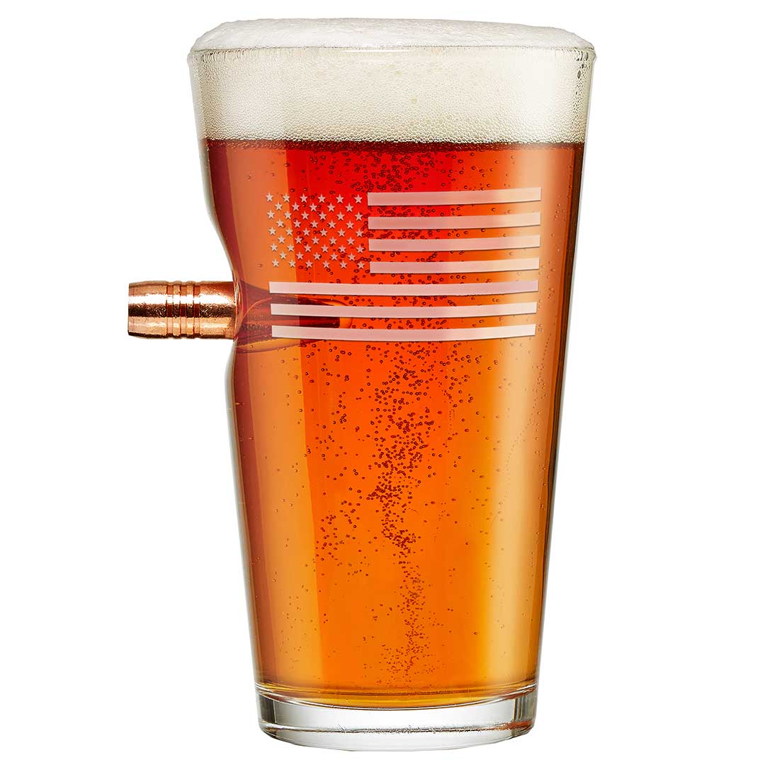 Unique Personalized Patriot Pour US Flag Pint Glass Customized Handmade Glass Gifts for Men by Groovy Guy