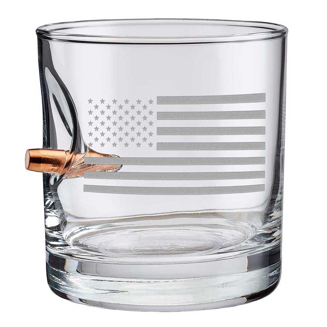 Unique Personalized Bourbon & Glory – U.S. Flag Bullet - Embedded Rocks Glass Customized Handmade Glass Gifts for Men by Groovy Guy