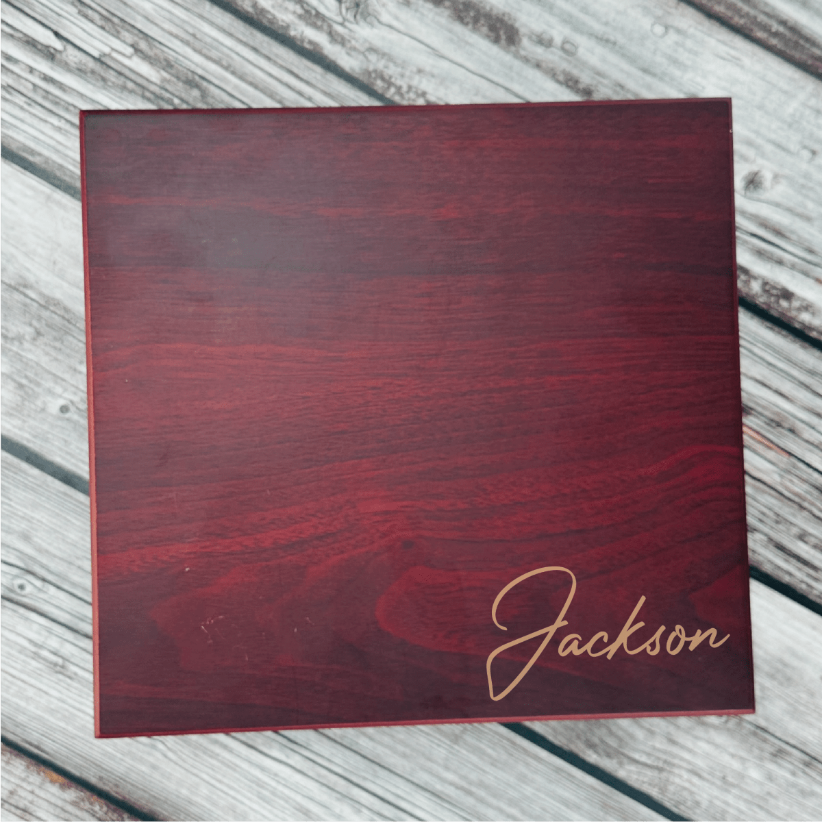 Personalized Valentine’s Day gift set for men featuring a tactical pen, triple torch lighter, wallet, titanium-coated knife, and engraved wooden box with custom name and message