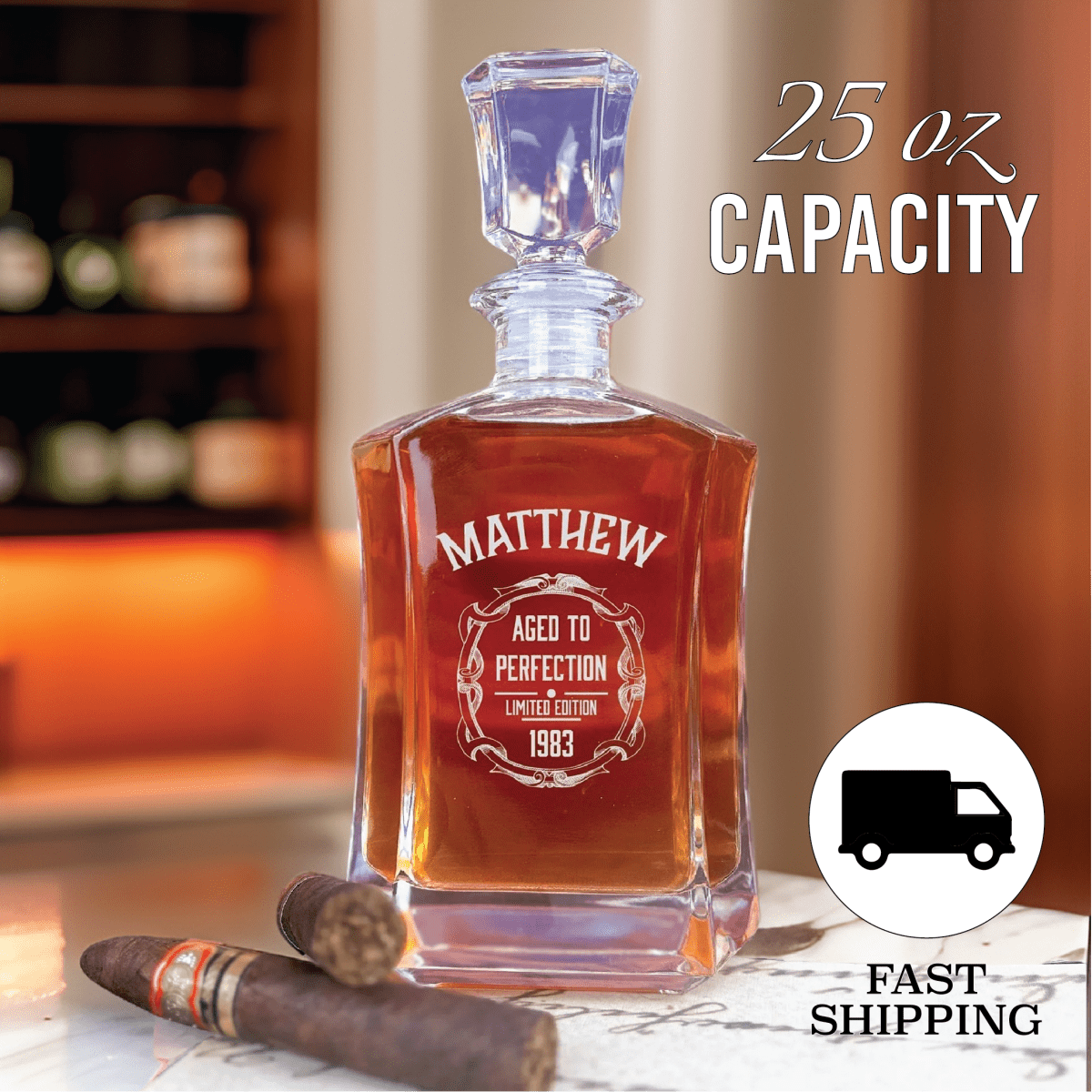 Personalized custom whiskey decanter with engraving option