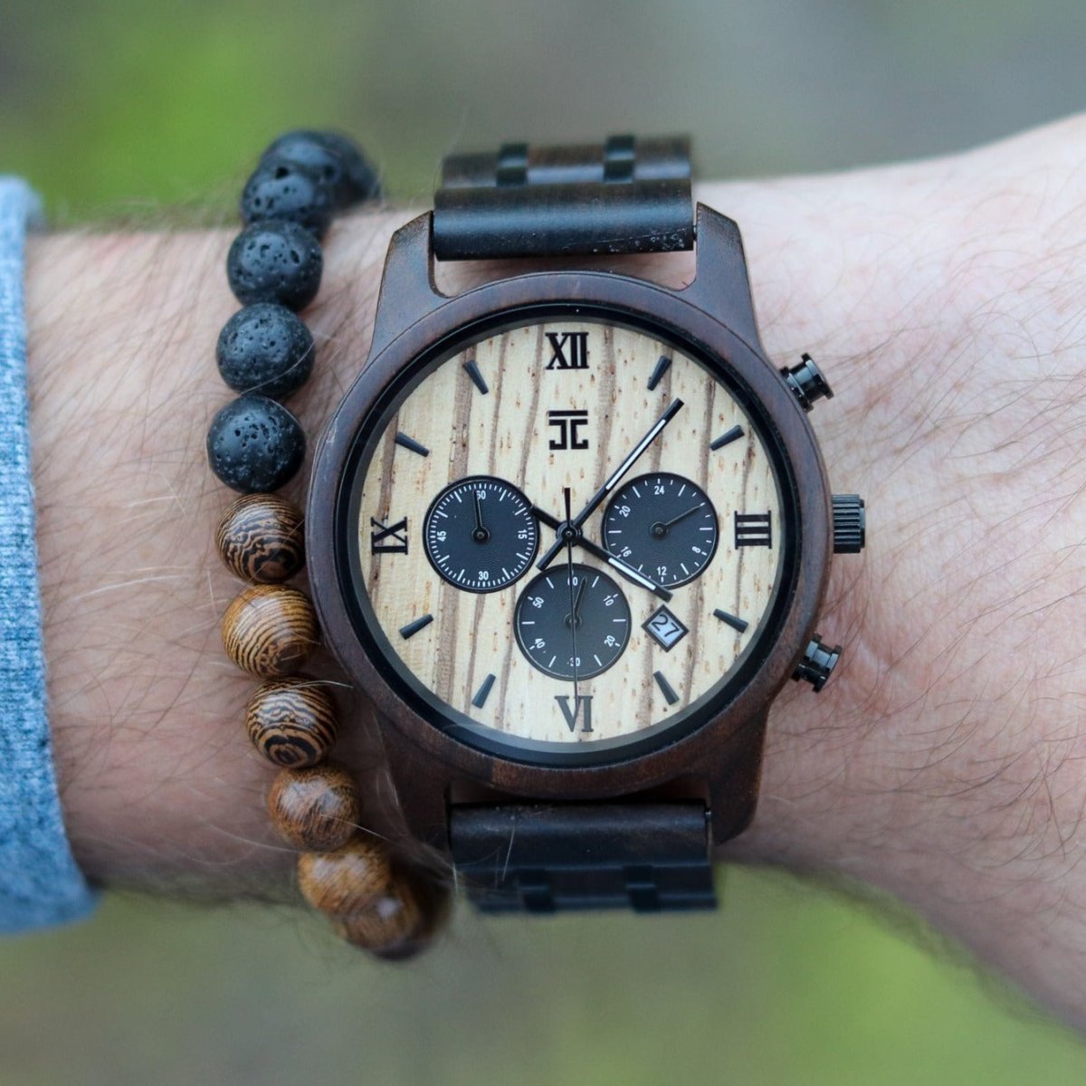Unique Personalized Wild | Black Sandalwood & Zebrawood Chronograph Customized Wooden Watch Gifts for Men by Groovy Guy
