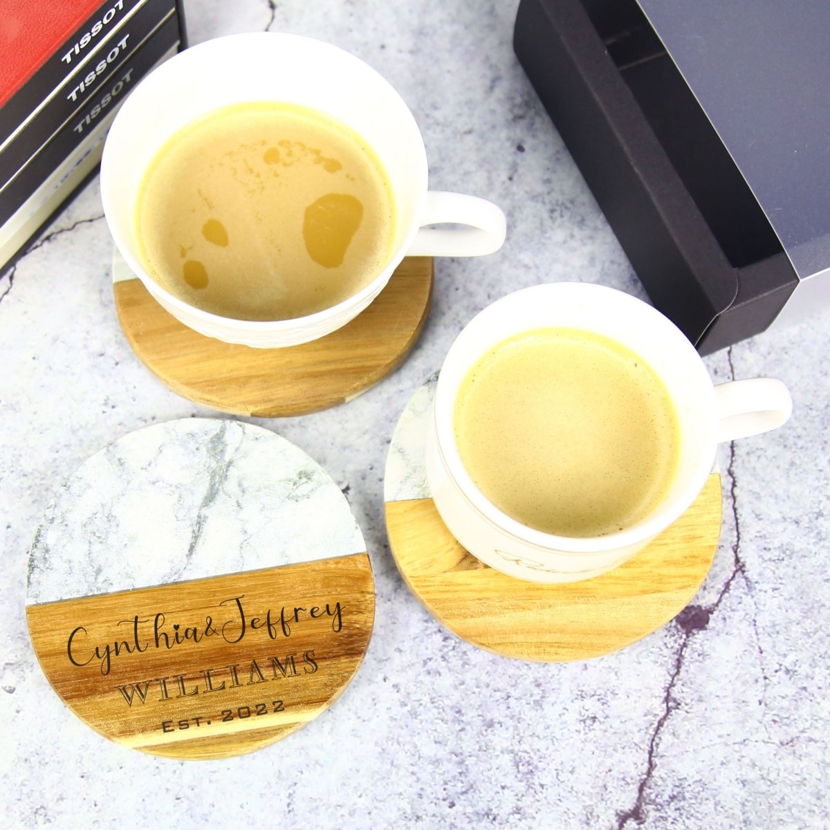 Unique Personalized Stained & Marbled Coaster Set Customized Coasters Gifts for Men by Groovy Guy