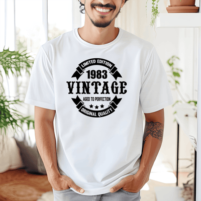 Mens White T Shirt with 1983-Vintage design
