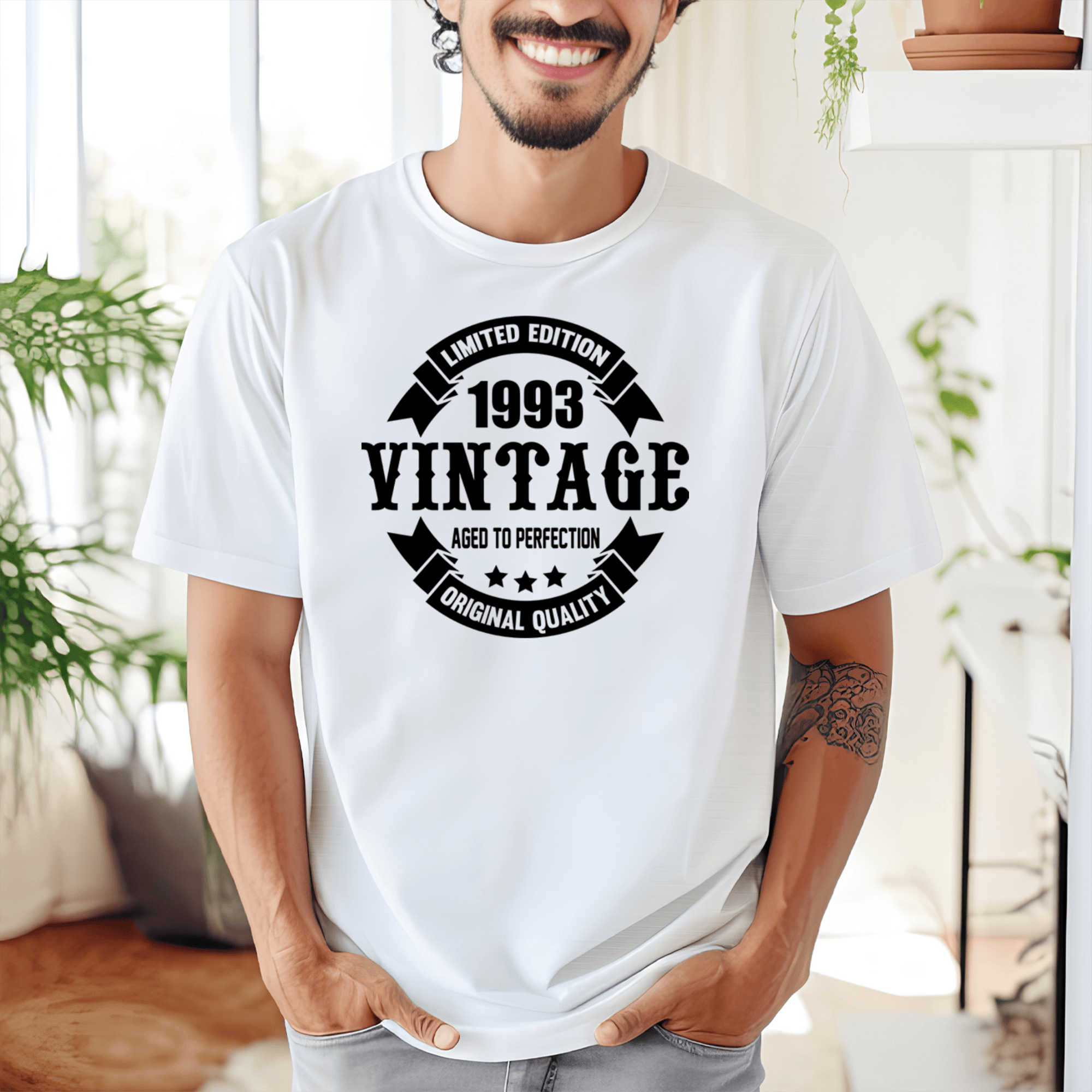 Mens White T Shirt with 1993-Vintage design