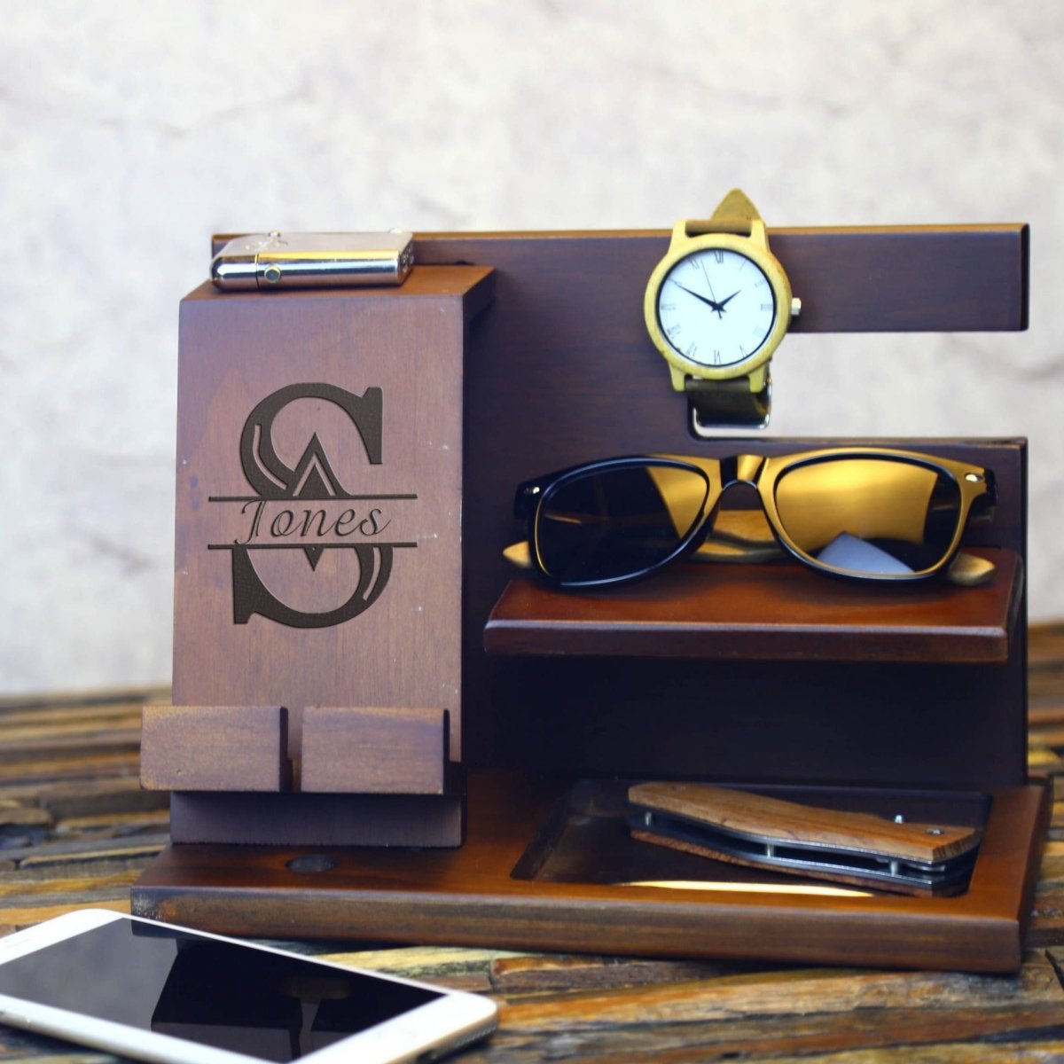 Unique Personalized Wood Nightstand Tray Customized Professional Gifts for Men by Groovy Guy