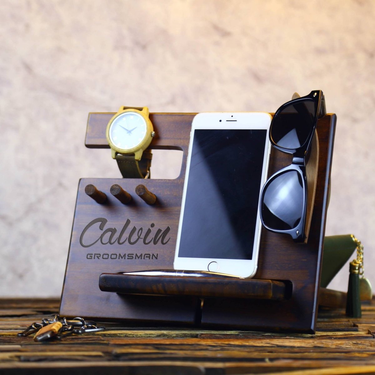 Unique Personalized Wooden Valet Tray Customized Professional Gifts for Men by Groovy Guy