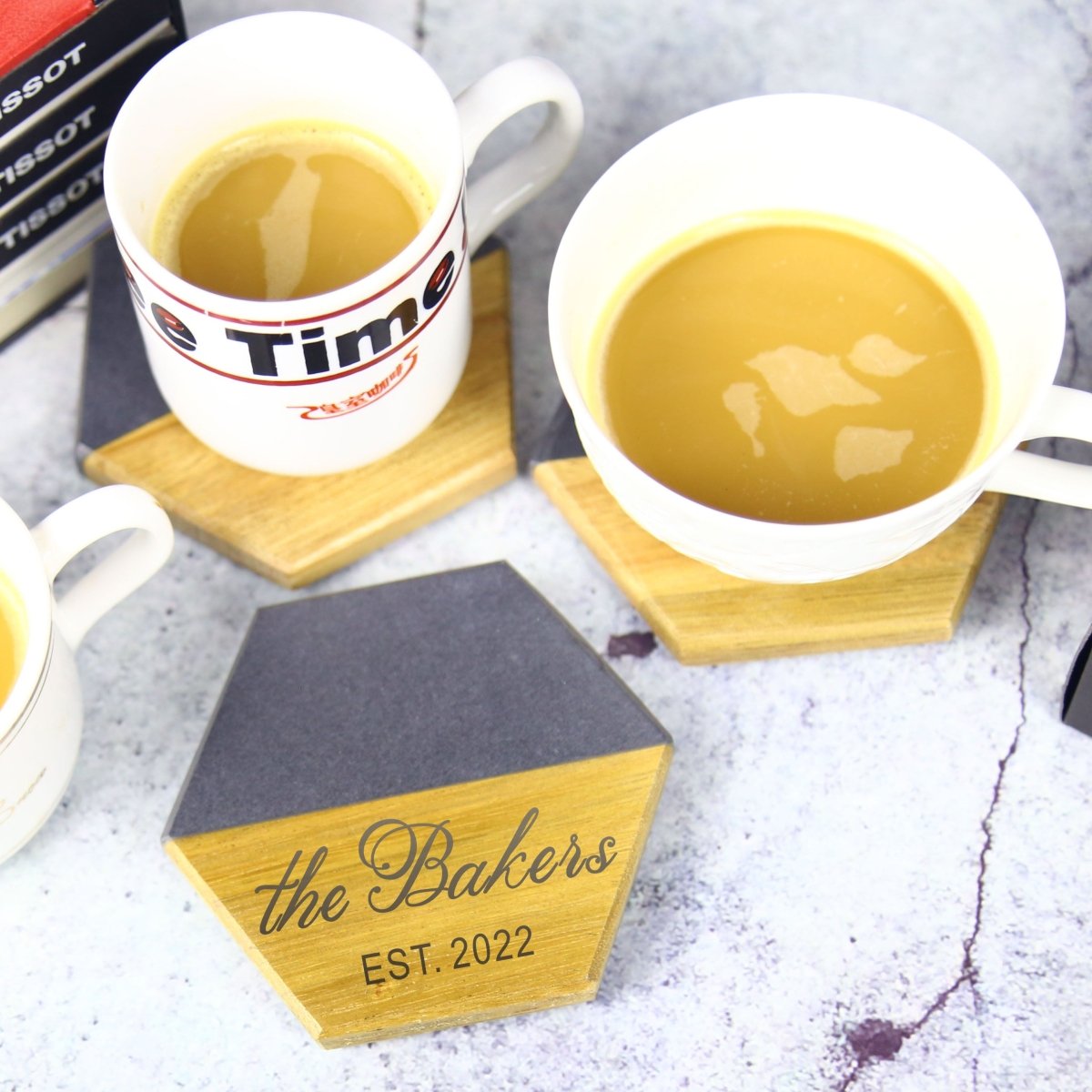 Unique Personalized Black Marble Coaster Set Customized Coasters Gifts for Men by Groovy Guy