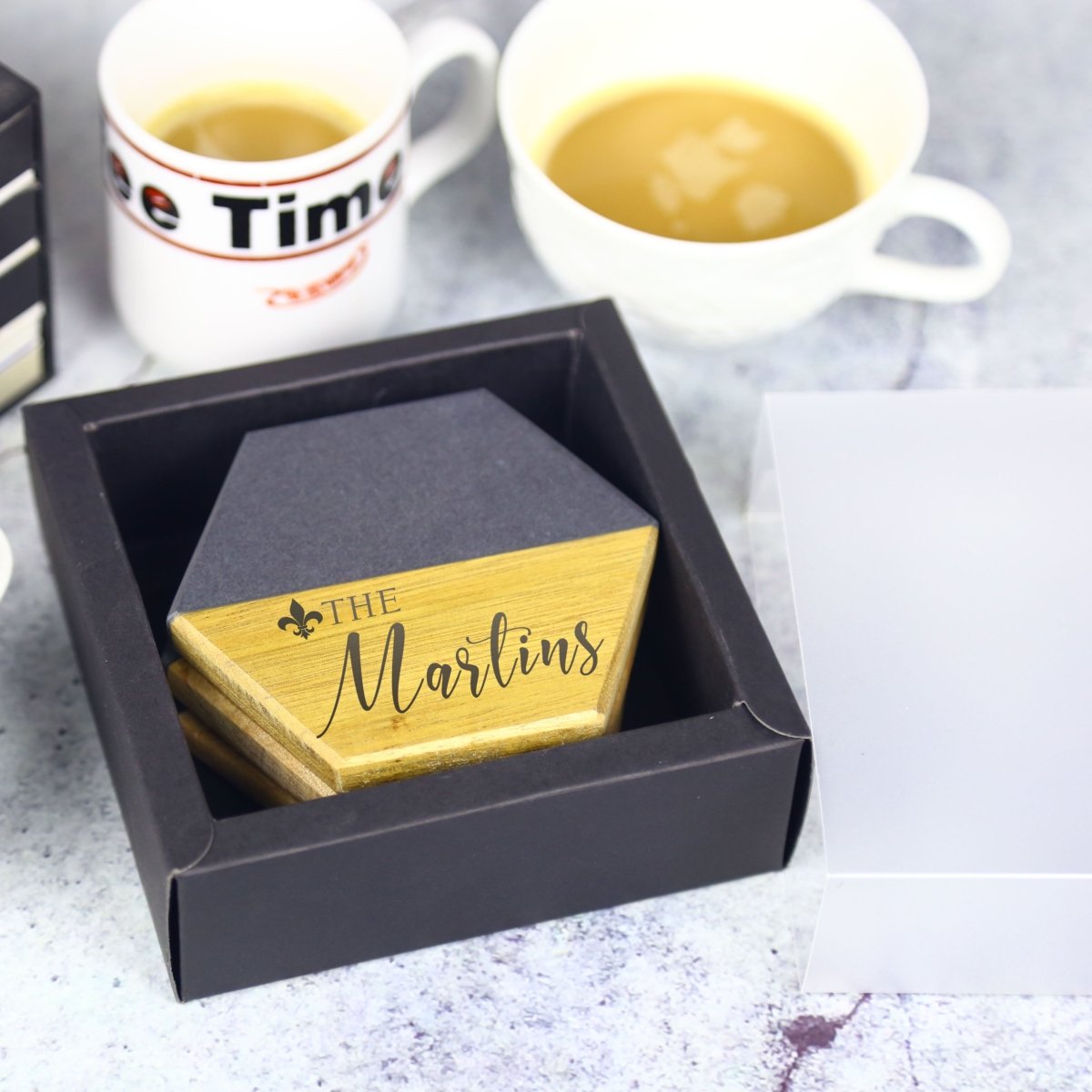 Unique Personalized Black Marble Coaster Set Customized Coasters Gifts for Men by Groovy Guy