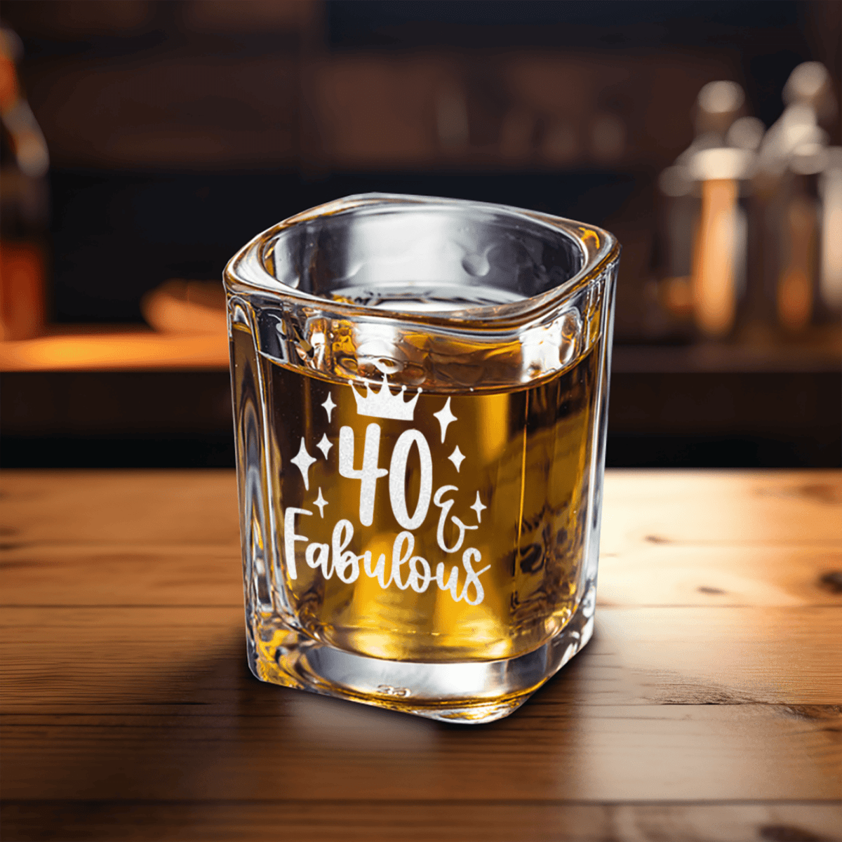 Unique Personalized 40 And Fabulous Crown Square Shotglass Customized Birthday Flasks Gifts for Men by Groovy Guy