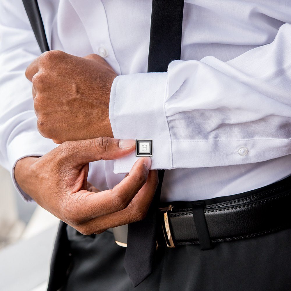 Unique Personalized Black Border Cuff Links Customized Wearables Gifts for Men by Groovy Guy