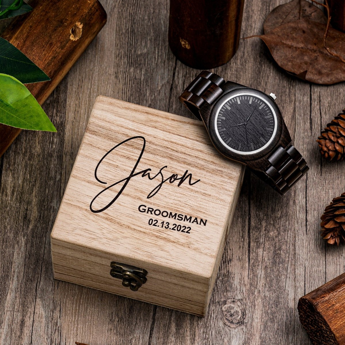 Unique Personalized Engraved Wooden Links Watch Customized Watches Gifts for Men by Groovy Guy