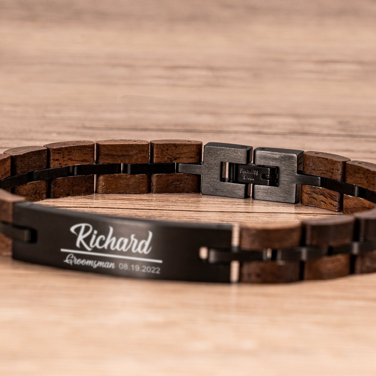 Unique Personalized Wooden Engraved Bracelet Customized Bracelet Gifts for Men by Groovy Guy