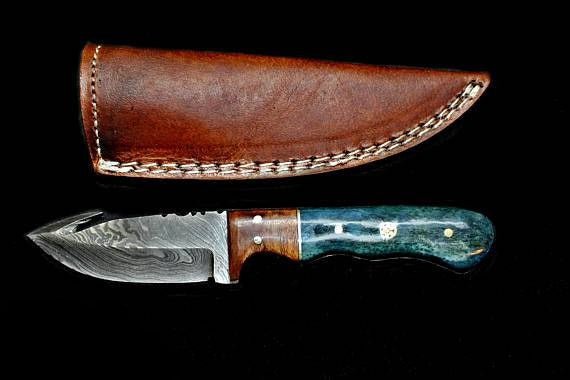 Unique Personalized Damascus Skinning Gut Hook Customized Damascus Knife Gifts for Men by Groovy Guy