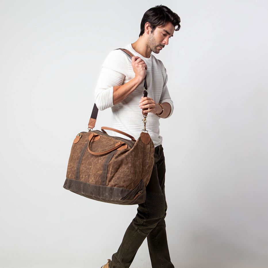 Unique Personalized Waxed Weekender Duffle Bag Customized Duffel Bags Gifts for Men by Groovy Guy