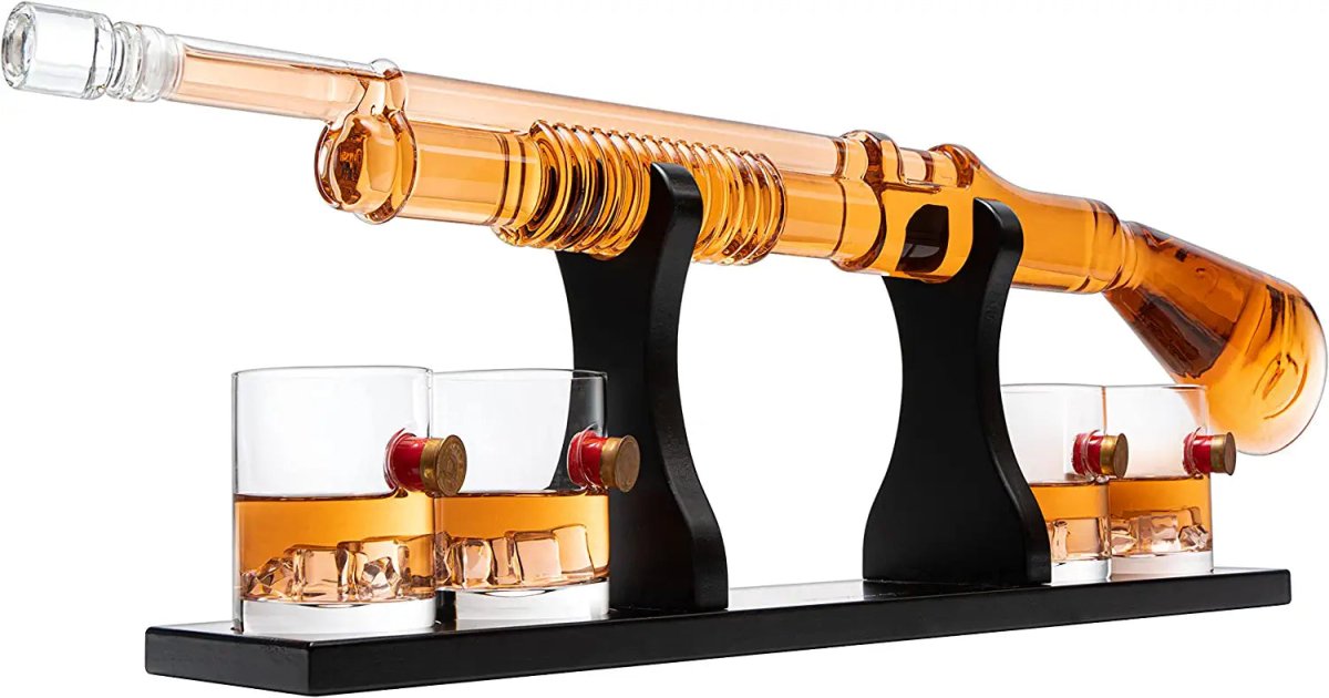 Unique Personalized Shotgun Whiskey Decanter Set Customized Gifts for Men by Groovy Guy