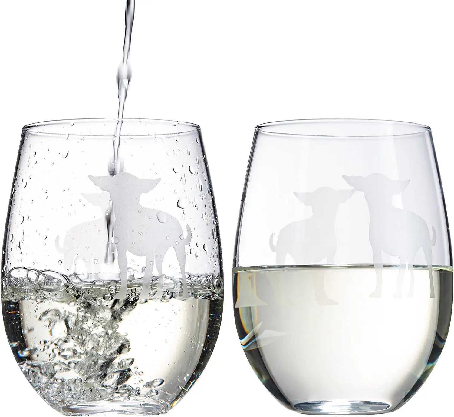 Unique Personalized Chihuahua Stemless Wine Glasses Set Customized Wine Glass Gifts for Men by Groovy Guy