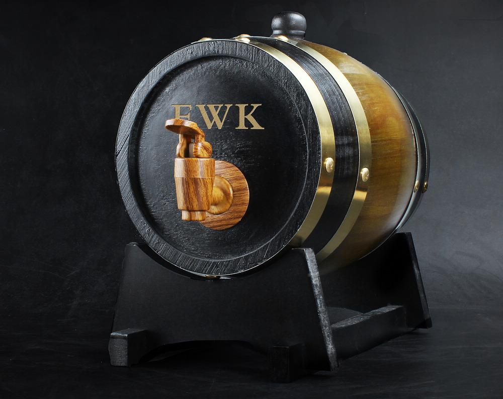 Custom personalized whiskey barrel with engraved initials