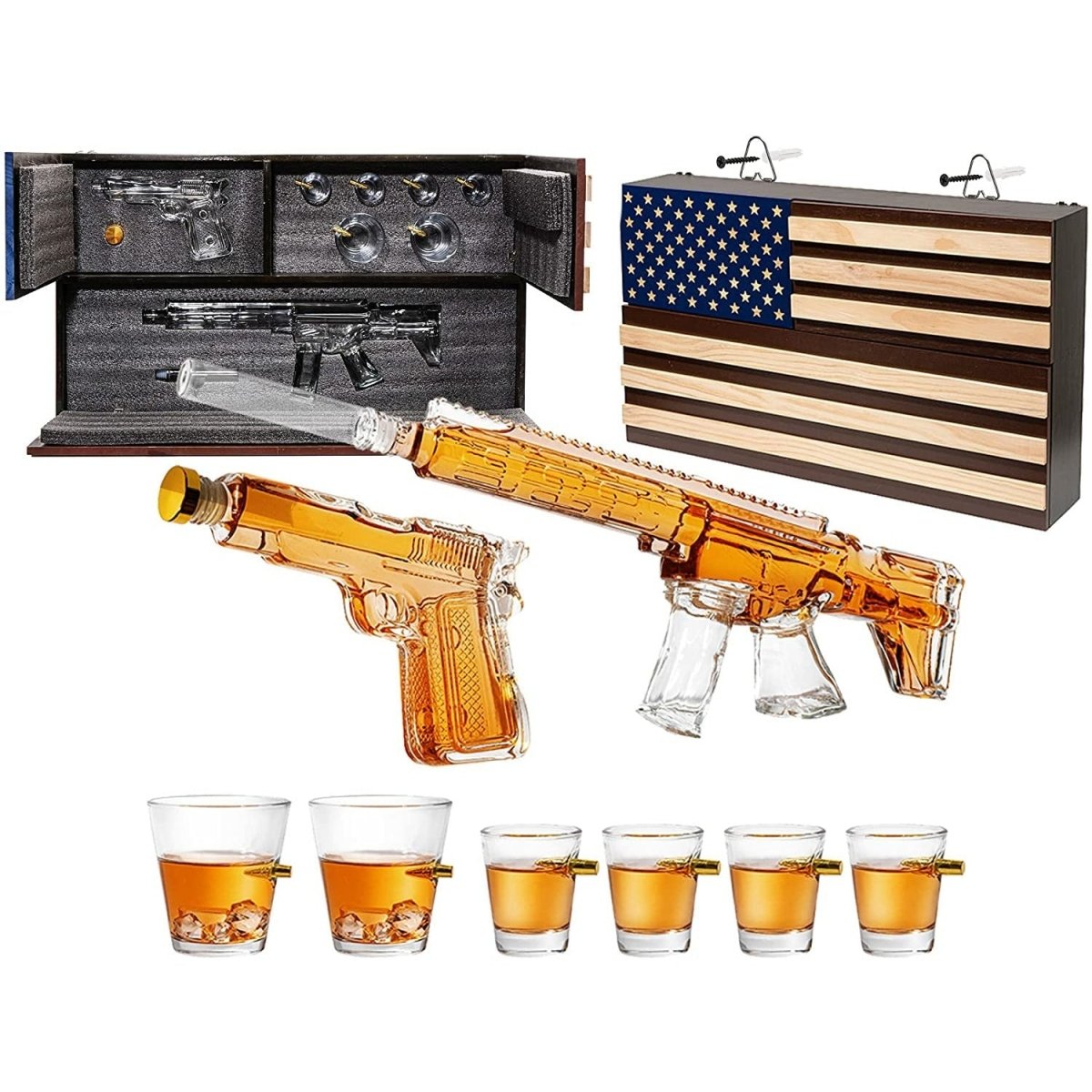 Unique Personalized Whiskey Decanter Flag Bar Set Customized Gifts for Men by Groovy Guy