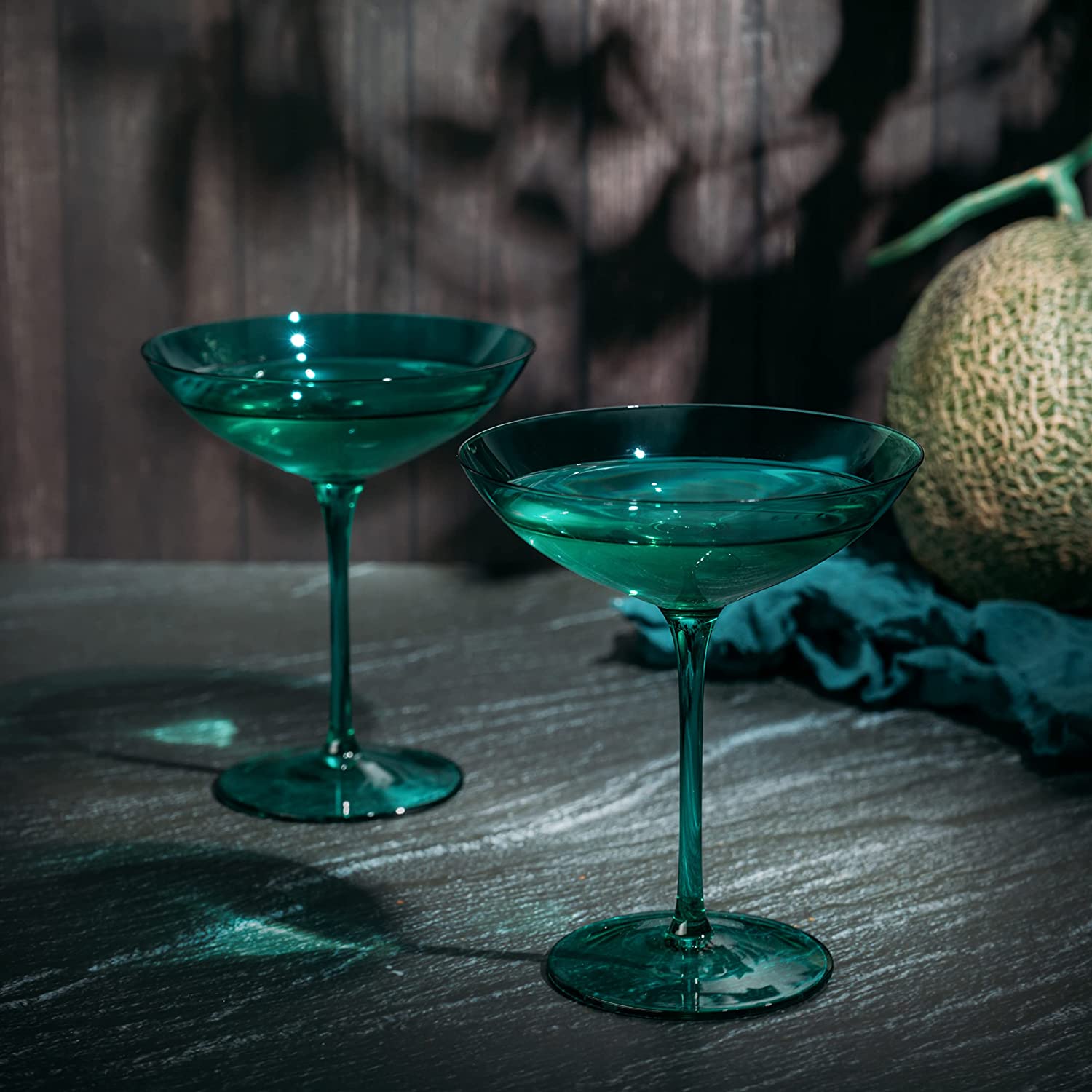 Unique Personalized Teal Colored Coupe Glasses Set Customized Tequila Gifts for Men by Groovy Guy