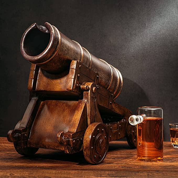 Unique Personalized Cannon Wine & Whiskey Decanter Set Customized Decanter Gifts for Men by Groovy Guy